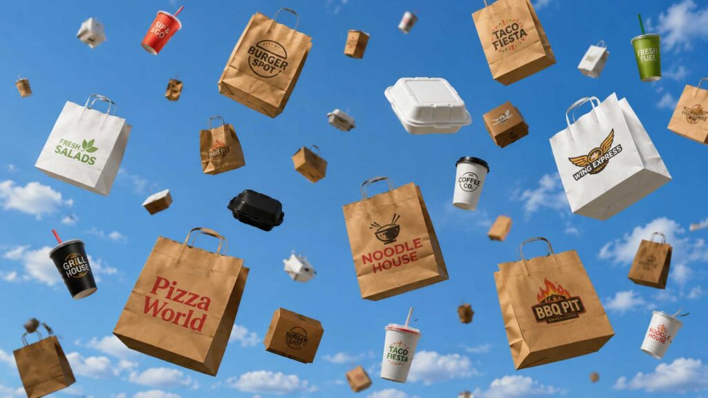 restaurant packaging falling from the sky